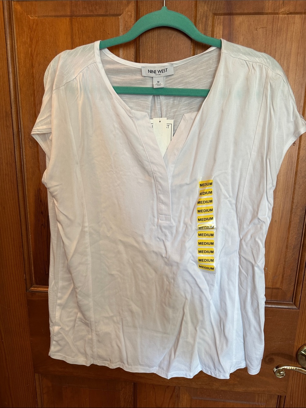 Nine West Pale Pink Short Sleeve V-Neck Blouse